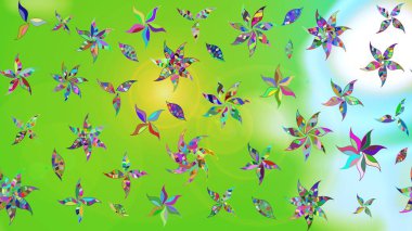 Yeşil ve nötr renklerde çiçekler. Raster illüstrasyonunda çiçek deseni çizimi.