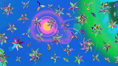 Raster suluboya çiçek deseni, narin çiçekler, mavi ve yeşil çiçekler, tebrik kartı şablonu. Güzel kumaş deseni.