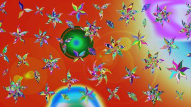 Çiçekler turuncu ve kırmızı renklerde. Raster illüstrasyonunda çiçek deseni çizimi.