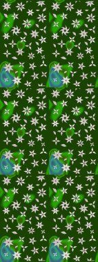 Raster illüstrasyonu. Şirin çiçekli eskiz deseni ve yeşil ve nötr renklerde yapraklar, suluboya çiçek deseni, duvar kağıdı, kart veya kumaş için fayanslı.