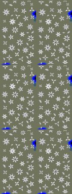 Bir sürü yeşil ve beyaz soyut çiçekli tropik eskiz deseni. Küçük çiçekteki sevimli çiçek deseni. Varicologreen ve White Raster çizimi.