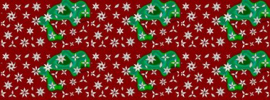 Çiçek deseni. Çiçekler kırmızı ve yeşil renklerde. Kırmızı ve yeşil renkte çiçek çizimi. Raster illüstrasyonu. Şatafatlı bahar bahçesi dokusu.