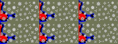 El çizimi. Raster illüstrasyonu. Çiçekli, yapraklı, çiçek desenli çizim..