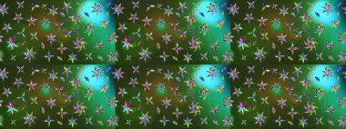 Düz Çiçek Elementleri Tasarımı. Sketch Colour Spring Theme eskiz kalıbı. Sevimli çiçek raster deseni. Yeşil ve mavi renkte çiçekler.