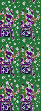 Düz Çiçek Elementleri Tasarımı. Sevimli çiçek raster deseni. Renkli Bahar Teması eskiz kalıbı. Yeşil ve nötr renkte çiçekler.