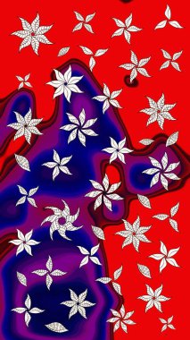 Raster illüstrasyonu. Küçük çiçekli yay deseni çiz. Suluboya tarzında kırmızı ve mavi renkler üzerine.