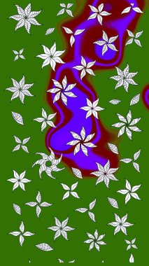 Ağaç dallı bahar çiçekleriyle desen, yeşil renklerde ve çiçek siluetiyle nötr renkler. Raster deseni.