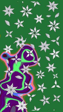 Renkli Bahar Teması eskiz kalıbı. Düz Çiçek Elementleri Tasarımı. Yeşil ve nötr renklerde çiçekler. Çiçekle çizim deseni.