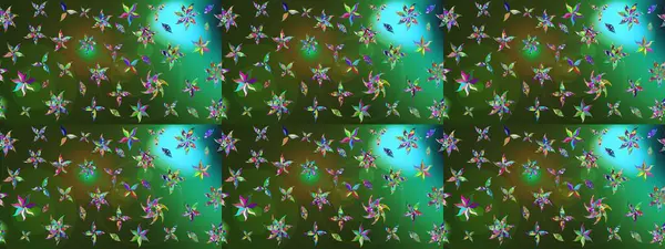 Düz Çiçek Elementleri Tasarımı. Sketch Colour Spring Theme eskiz kalıbı. Sevimli çiçek raster deseni. Yeşil ve mavi renkte çiçekler.