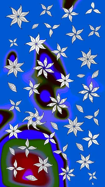 Raster illüstrasyonu. Çiçek buketleriyle klasik bir eskiz şekli. Mavi ve nötr renklerde.