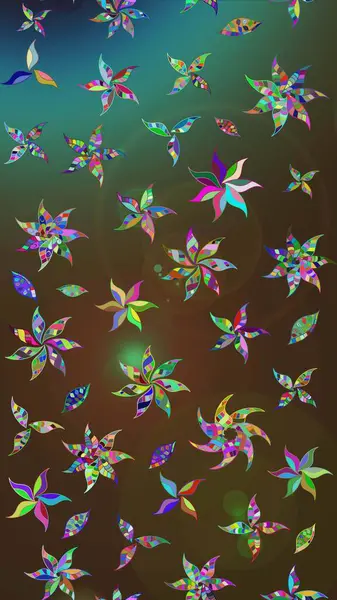 Sevimli çiçek raster deseni. Düz Çiçek Elementleri Tasarımı. Kahverengi ve yeşil renkli çiçekler. Renkli Yaz Teması çizim şablonu.