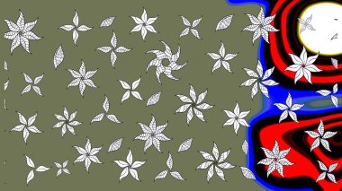 Çiçekli karalama şeklinde Raster çiçek deseni. Yeşil ve beyaz renkli çiçekler. Nazik, sevimli çiçek arkaplanı..