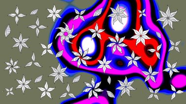 Raster illüstrasyonu. Yumuşak, bahar çiçekleri yeşil ve mavi renklerde. Yaprak ve çiçeklerin suluboya resmi, yeşil ve mavi renkler üzerine çizim deseni.