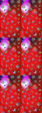 Tekrar eden çiçek arkaplanı, zarif kırmızı ve menekşe çiçekli duvar kağıdı. Kırmızı ve mor renkler üzerine çiçek desenli çizimler, el yapımı papatyalar, papatyalar..