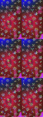 Raster illüstrasyonu. Kırmızı ve mavi renkte çiçekler. Çizim çiçek deseni duvar kağıdı için kullanılabilir.