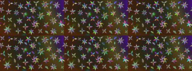 Kahverengi ve gri zarif küçük çiçekler ve kahverengi ve gri renkli komik böcekler, raster desen, illüstrasyon.