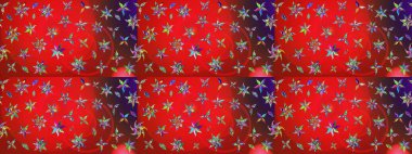 Raster illüstrasyonundaki çiçek desenli çizim. Düz Çiçek Elementleri Tasarımı. Renkli Bahar Teması eskiz kalıbı. Kırmızı ve kahverengi renkte çiçekler.