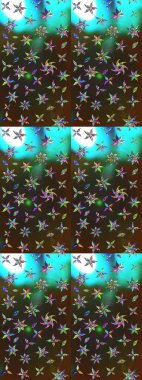 Raster illüstrasyonundaki çiçek desenli çizim. Kahverengi ve gri renkte çiçekler.