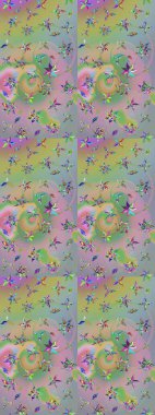 Tekstil, kumaş, ambalaj, hatıra defteri için hoş bir çiçek arkaplanı. Elle çizilmiş çiçek desenli Raster çizimi. Tarafsız ve yeşil zeminde. Çocuksu tasarım.