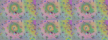 Tarafsız ve yeşil renklerde çiçekler. Raster illüstrasyonunda çiçek deseni çizimi.