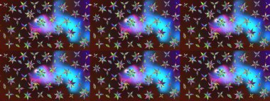 Raster çiçek desenleri çiziyor. Vadinin çiçekleri kahverengi ve mavi renklerde.