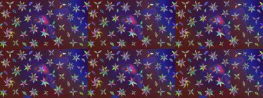 Halk tarzı. Parlak renkli çiçekleri ve mor ve mor renkli yaprakları olan harika bir çiçek deseni. Modern çiçek arkaplanı. Moda baskıları için zarif bir şablon.