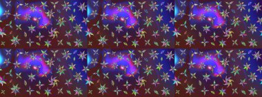 Çiçeksel çizim kalıbının yansıması. Vadinin çiçekleri menekşe ve mor renklerde.