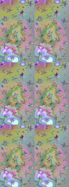 Raster illüstrasyonu. Tarafsız ve yeşil renklerde yaprakları olan yabani çiçekler. Eskiz arkaplan modeli. Suluboya, elle çizilmiş.