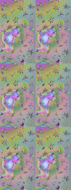 Düz Çiçek Elementleri Tasarımı. Renkli Bahar Teması eskiz kalıbı. Raster illüstrasyonundaki çiçek desenli çizim. Süslü kumaş deseni.