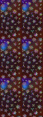 Raster Çiçek İllüstrasyonu güzel tekstil. Kahverengi ve mor renkli etnik çiçeklerle zarif bir eskiz deseni..