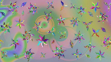 Tarafsız ve yeşil renkli çiçekler suluboya stilinde. Raster illüstrasyonunda çiçek deseni çizimi.