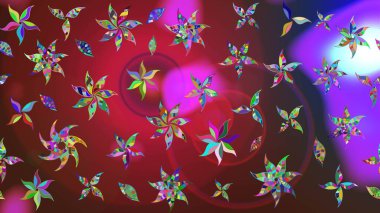 Kırmızı ve kahverengi renkte çiçekler. Hediye ambalaj kağıdı, tebrik kartları, posterler ve pankart tasarımı. Raster düz çiçek çizim deseni.