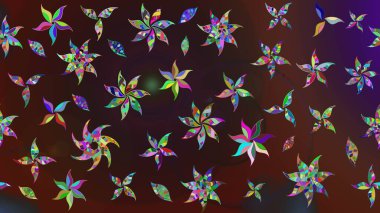 Halk tarzı. Moda baskıları için zarif bir şablon. Parlak renkli çiçekleri ve kahverengi ve mor renkli yaprakları olan harika bir çiçek deseni. Modern çiçek arkaplanı.