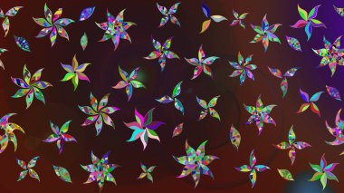 Eskiz klasiği. Renkli Bahar Teması eskiz kalıbı. Düz Çiçek Elementleri Tasarımı. Raster Şirin kumaş deseni.