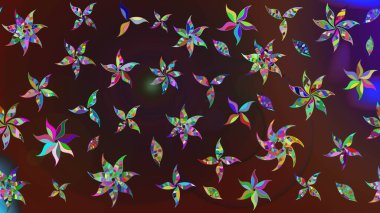 Raster geleneksel halk çiçekleri kahverengi ve mor renkli tekstil tasarımları için. Üzerinde gelincikler ve vadi zambakları olan renkli çiçek desenli nakış..