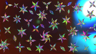 Raster illüstrasyonundaki çiçek desenli çizim. Kahverengi ve mavi renkte çiçekler.