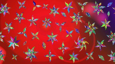 Renkli Bahar Teması eskiz kalıbı. Raster illüstrasyonu. Düz Çiçek Elementleri Tasarımı. Kırmızı ve mor renkte çiçekler. Çiçekli çiçek deseni, suluboya..