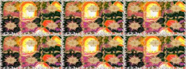 Çiçek deseni. Duvar kâğıdı barok, İspanyol kumaşı. Kusursuz raster arka plan. Kahverengi ve bej renklerde altın elementler. Şekil grafik deseni.