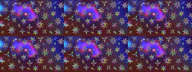 Menekşe ve mor renkler üzerinde. Mor ve mor renkli menekşe ve mor papatya deseni. Raster illüstrasyonu.