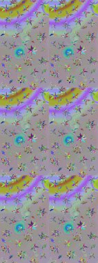 Renkli Bahar Teması eskiz kalıbı. Düz Çiçek Elementleri Tasarımı. Parlak arkaplan eskiz desenli çiçekli fantezi tasarımı.