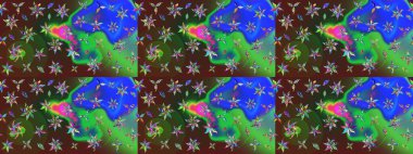 Raster illüstrasyonu. Çiçekli güzel suluboya desen. Yeşil ve mavi renklerde.