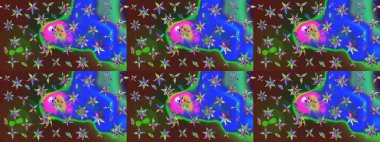 Mavi ve yeşil renkli çiçekler. Raster illüstrasyonunda çiçek deseni çizimi.