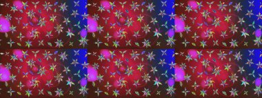 Küçük çiçekte hoş bir çiçek deseni var. Parlak çiçekli kırmızı ve kahverengi renkler üzerine soyut çizim deseni. Çiçek elementli zarif raster dokusu..