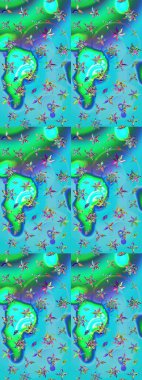 Elle boyanmış suluboya resim çizimleri, çiçekler ve bitkiler. Mavi ve yeşil renkte çiçekler.