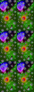 Raster suluboya çiçek deseni, narin çiçekler, yeşil ve mavi çiçekler, tebrik kartı şablonu. Raster Güzel kumaş deseni.