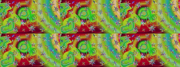 Çiçeksel fantezi tasarımı ve parlak bir arka plan çizimi. Renkli Bahar Teması eskiz kalıbı. Düz Çiçek Elementleri Tasarımı.