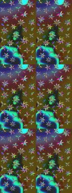 Parlak renkli çiçekleri ve yeşil ve kahverengi renkte yaprakları olan harika bir çiçek deseni. Moda baskıları için zarif bir şablon. Halk tarzı. Modern çiçek arkaplanı.