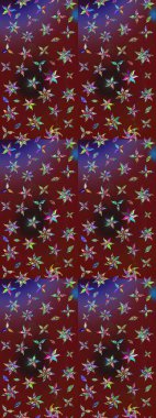 Raster Floral Illustration, Asyalı tekstil. Kırmızı ve kahverengi renkli etnik çiçeklerle zarif bir eskiz deseni..