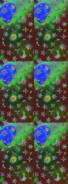 Renkli Bahar Teması eskiz kalıbı. Raster illüstrasyonundaki çiçek desenli çizim. Düz Çiçek Elementleri Tasarımı. Yeşil ve kahverengi renkte çiçekler.