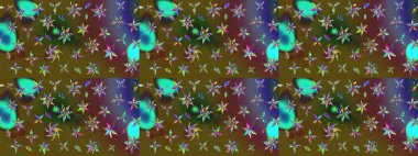 Raster çiçek izi. Çiçek yeşili ve kahverengi çizim deseni. Raster Yumuşak kumaş deseni. Klasik taslak çizimi.